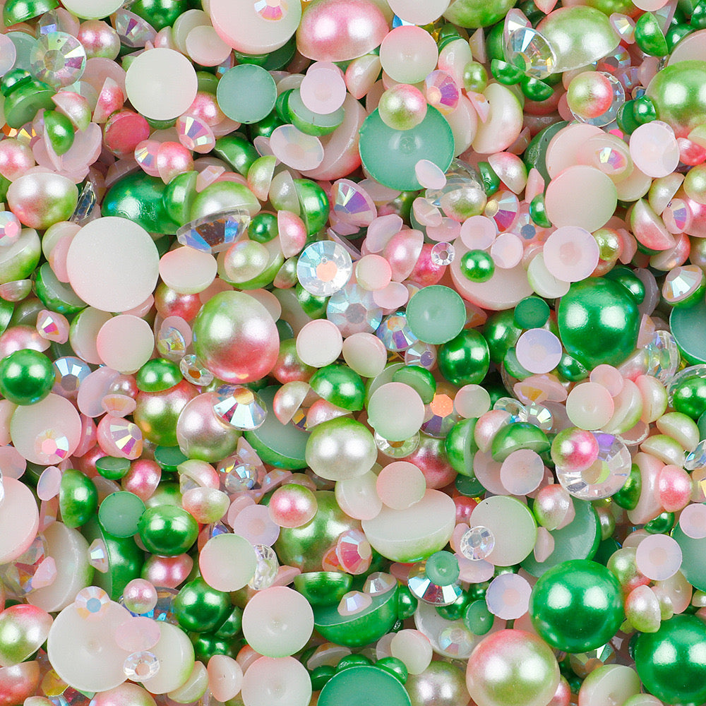 NEW【A139】Half Pearl and Rhinestones mix | Flat back pearls |Mixed colours and size| 3-10mm