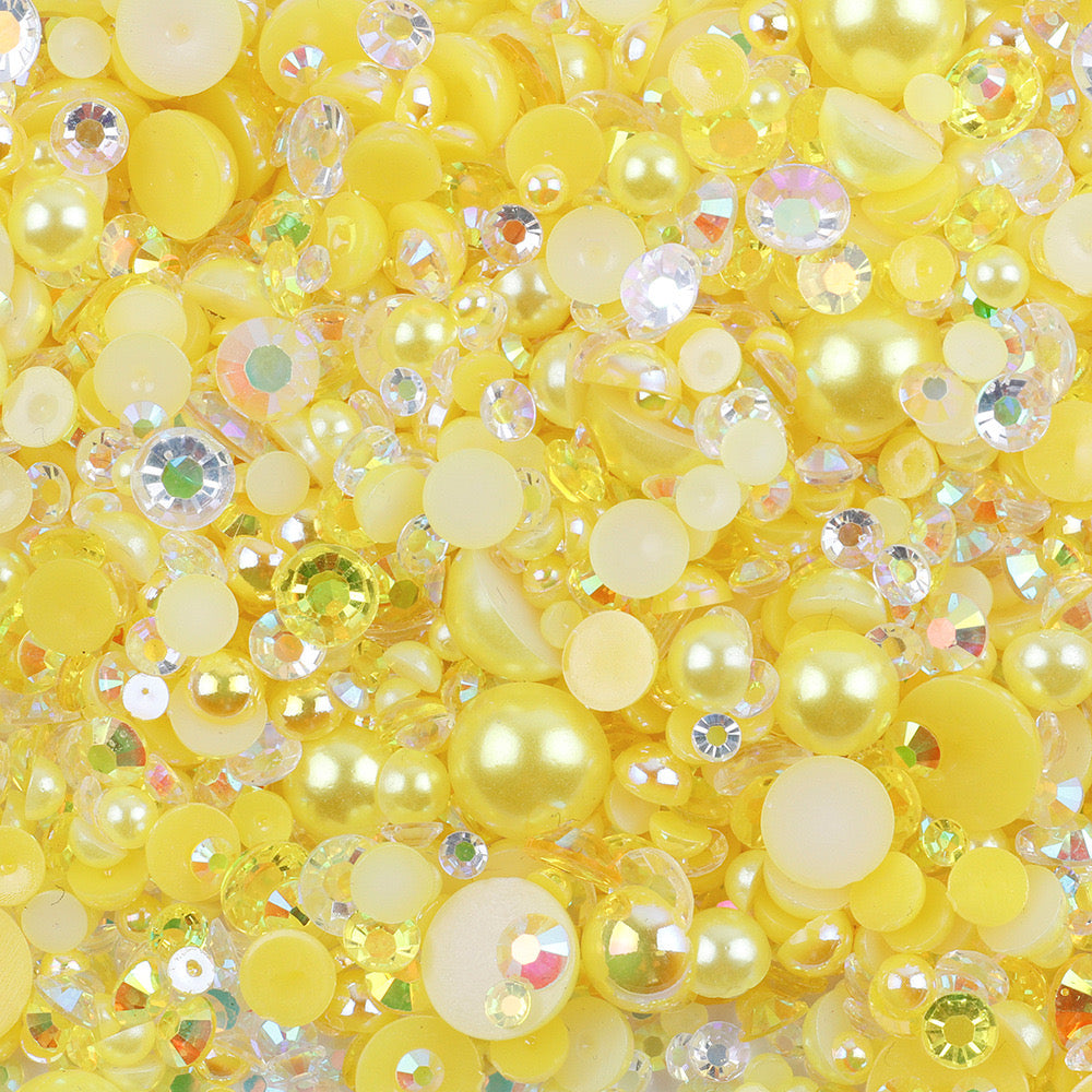 NEW【A139】Half Pearl and Rhinestones mix | Flat back pearls |Mixed colours and size| 3-10mm