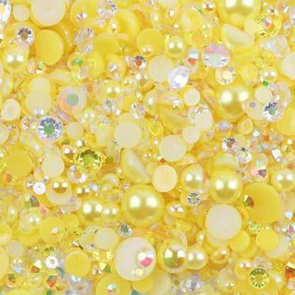 NEW【A139】Half Pearl and Rhinestones mix | Flat back pearls |Mixed colours and size| 3-10mm