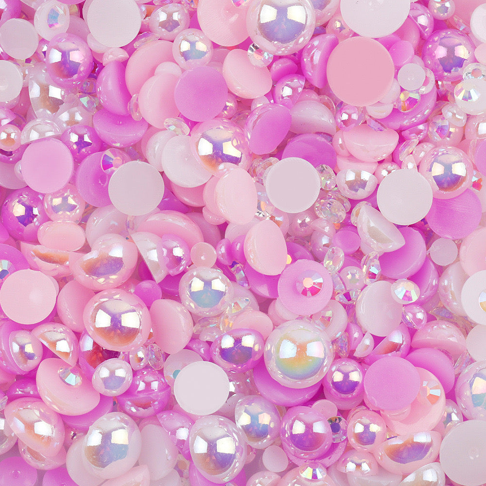 NEW【A139】Half Pearl and Rhinestones mix | Flat back pearls |Mixed colours and size| 3-10mm