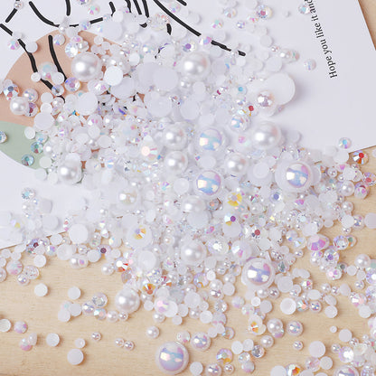 NEW【A139】Half Pearl and Rhinestones mix | Flat back pearls |Mixed colours and size| 3-10mm