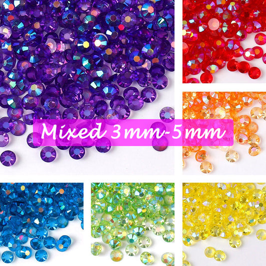 【A126】 Mixed Size 3mm-5mm Transparent AB Resin Rhinestones Flatback Gems