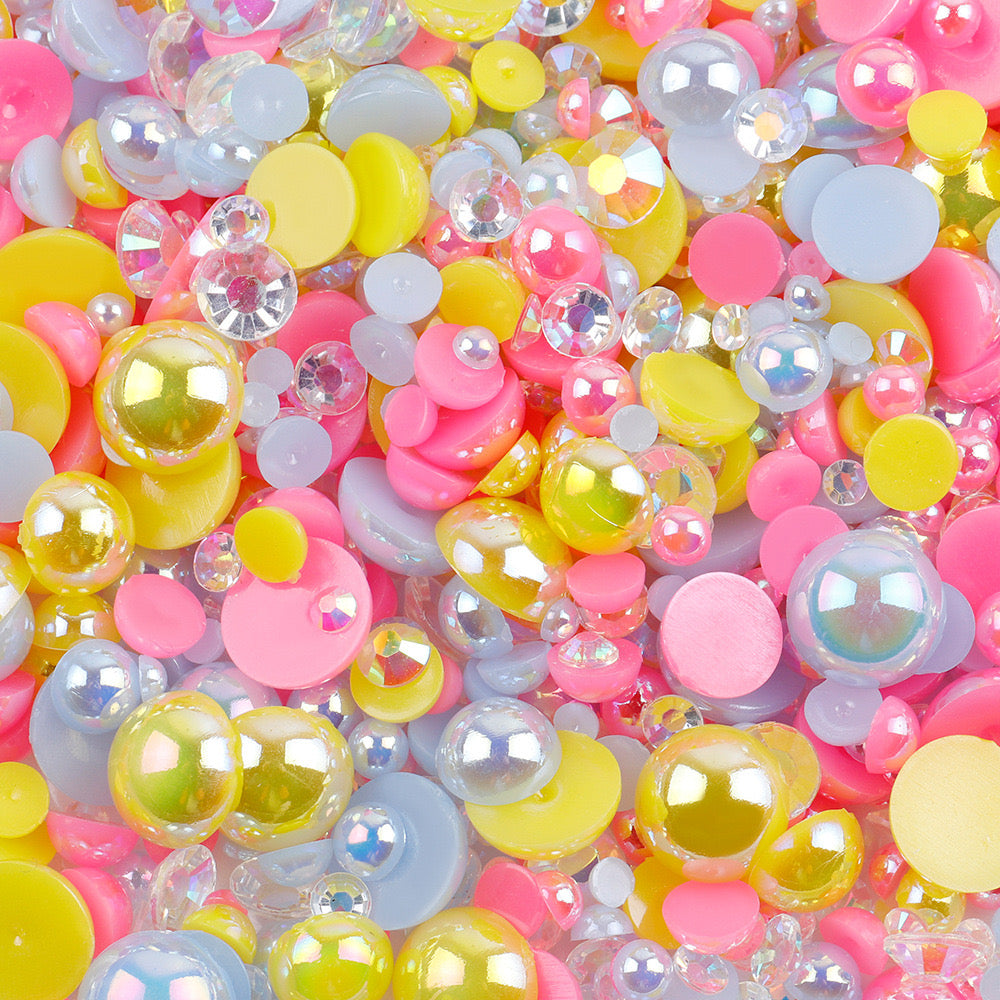 NEW【A139】Half Pearl and Rhinestones mix | Flat back pearls |Mixed colours and size| 3-10mm