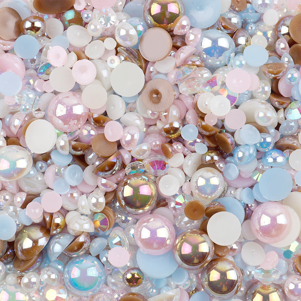 NEW【A139】Half Pearl and Rhinestones mix | Flat back pearls |Mixed colours and size| 3-10mm