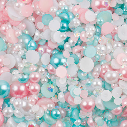 NEW【A139】Half Pearl and Rhinestones mix | Flat back pearls |Mixed colours and size| 3-10mm