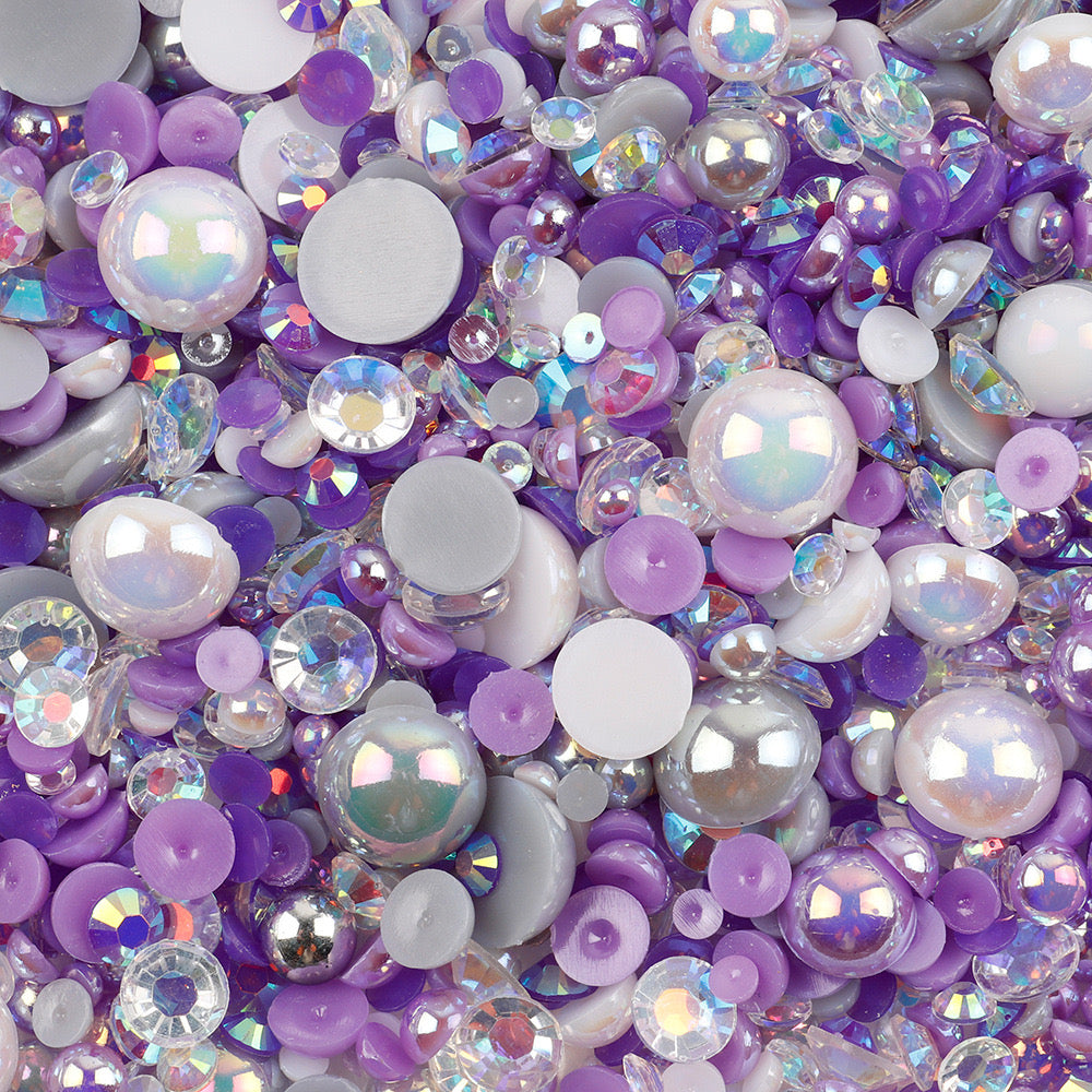 NEW【A139】Half Pearl and Rhinestones mix | Flat back pearls |Mixed colours and size| 3-10mm