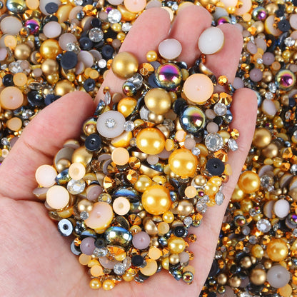 NEW【A139】Half Pearl and Rhinestones mix | Flat back pearls |Mixed colours and size| 3-10mm