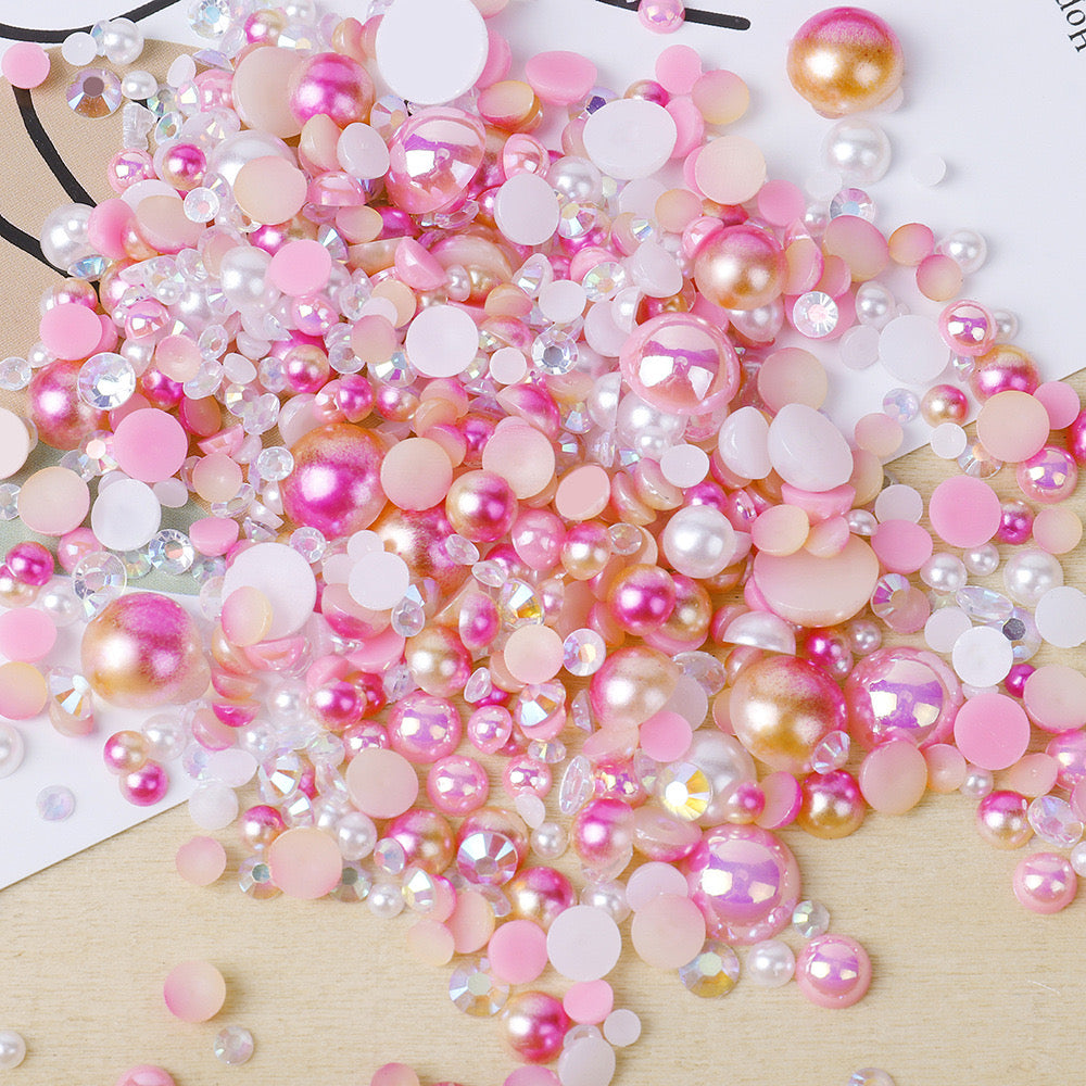 NEW【A139】Half Pearl and Rhinestones mix | Flat back pearls |Mixed colours and size| 3-10mm