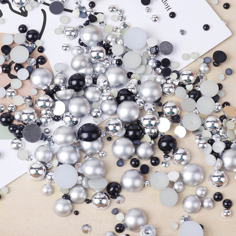 NEW【A139】Half Pearl and Rhinestones mix | Flat back pearls |Mixed colours and size| 3-10mm