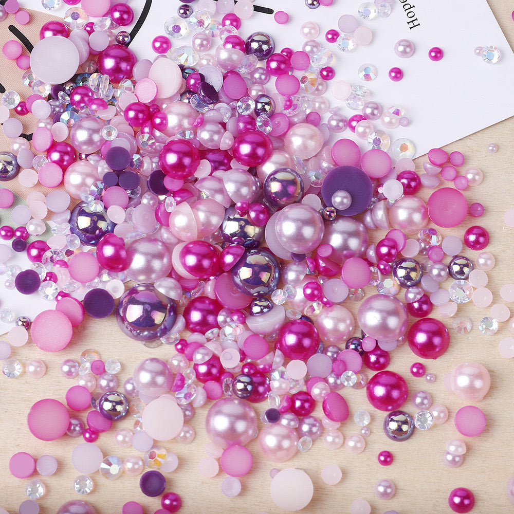 NEW【A139】Half Pearl and Rhinestones mix | Flat back pearls |Mixed colours and size| 3-10mm