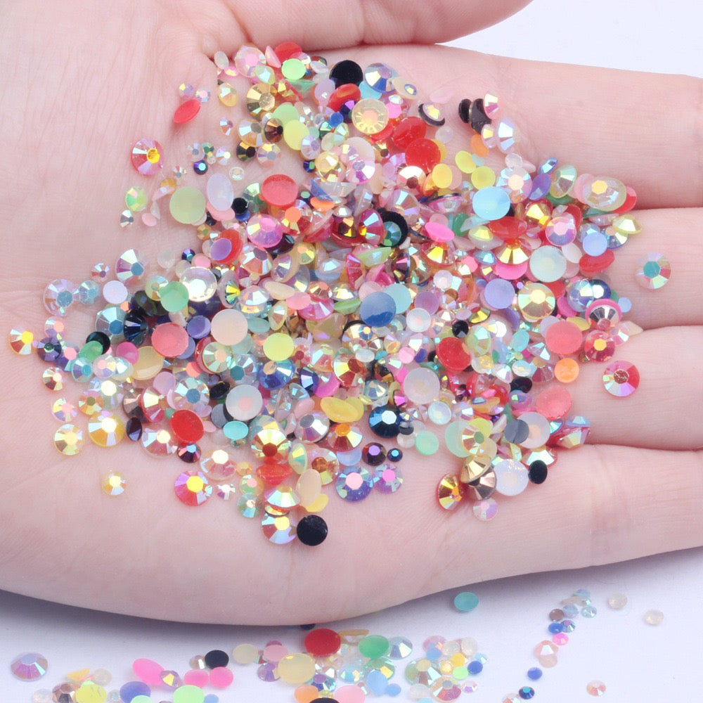 【A128】 Mixed 3mm-5mm Jelly AB Flatback Resin Rhinestone Gems